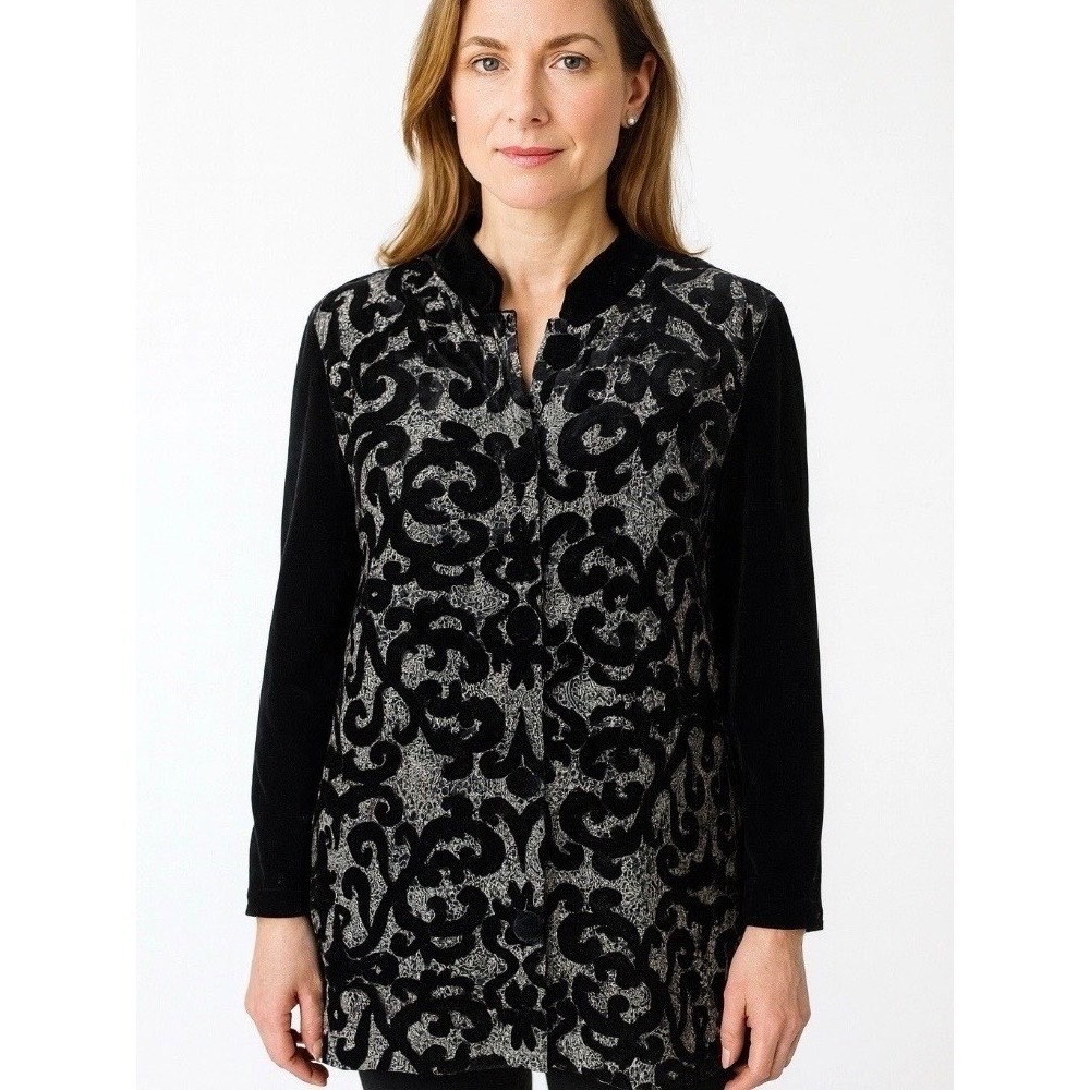 Chicos Travelers Paisley Velvet Burnout Tunic Blouse Womens 3XL Black Whimsigoth